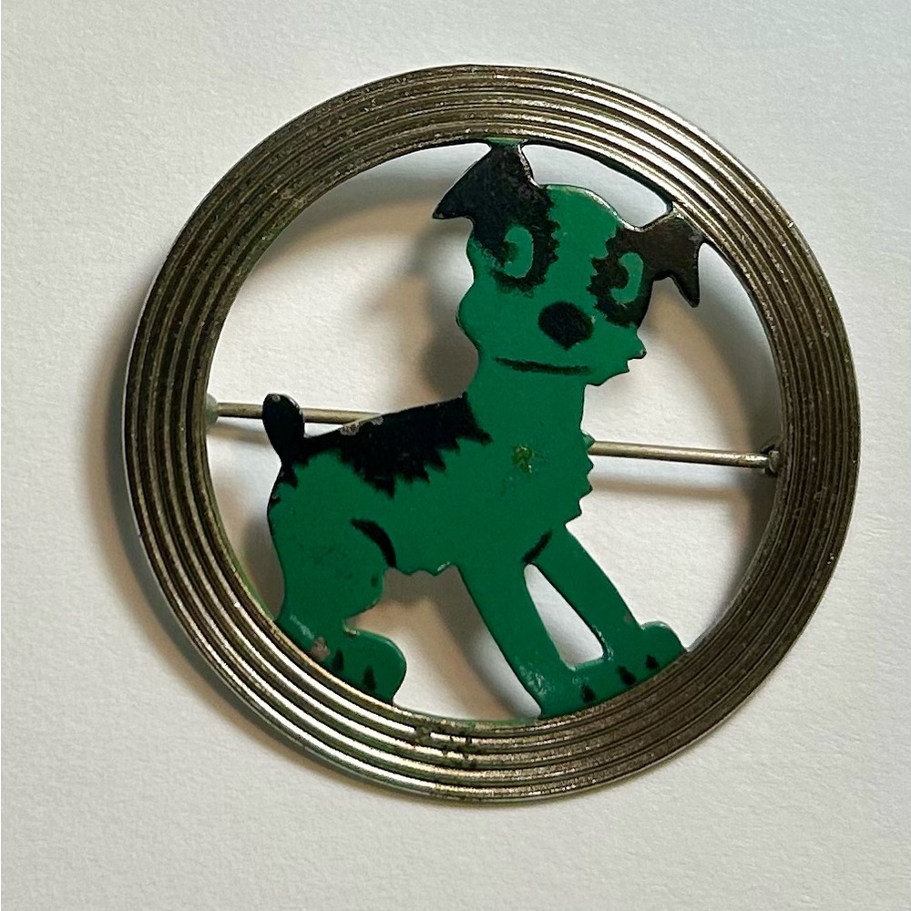 Vintage Green & Black Silver Dog Pin